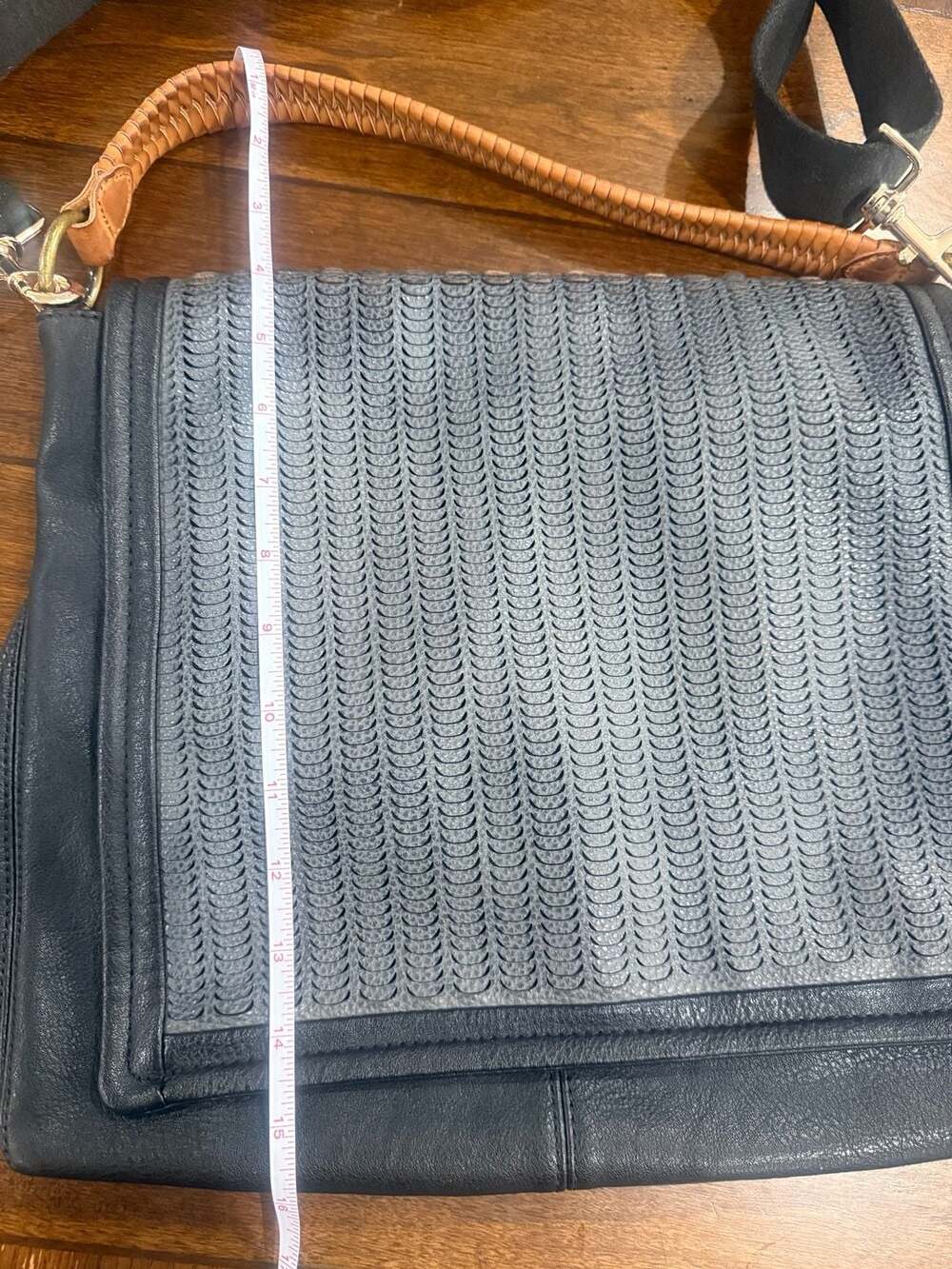 Free People Woven Flap Messenger Crossbody Bag Black Boho Vegan Leather Purse - Picture 8 of 9